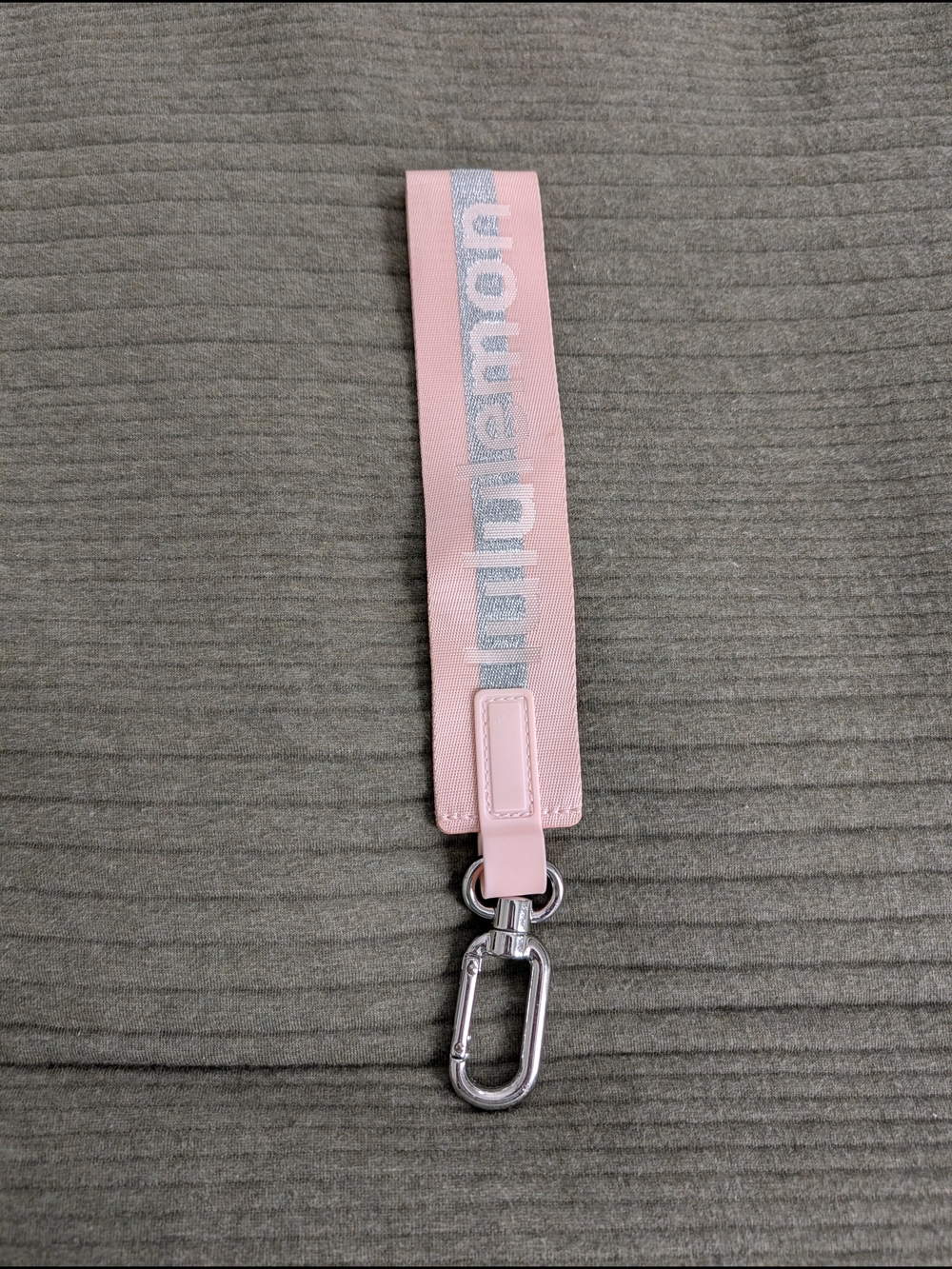 Lululemon Neverlost Pink Strap Key Fob with Silver Logo Accent